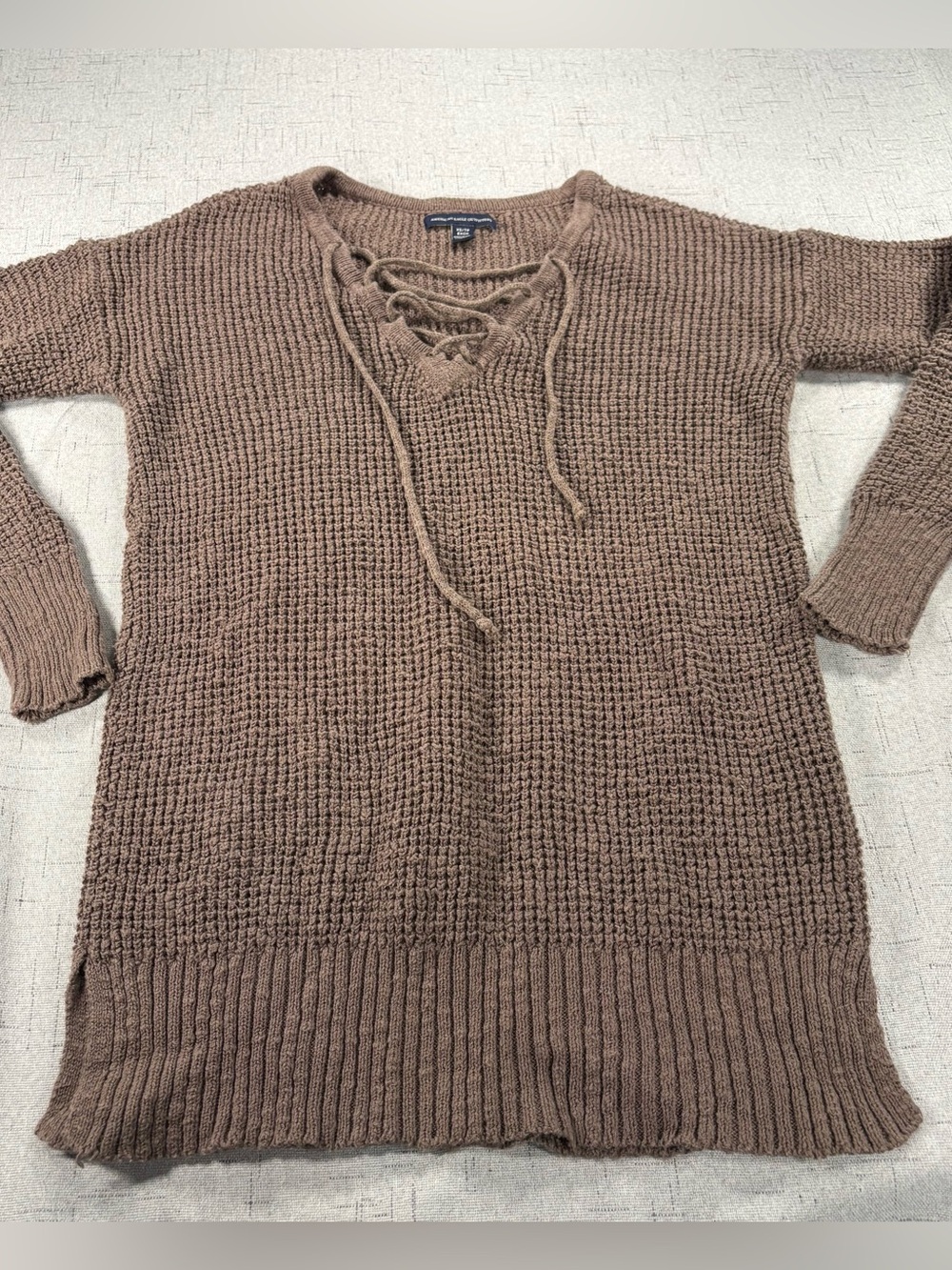 American Eagle Women’s Lace-Up Knit Sweater - Brown